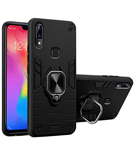 Image of Pikkme D5 Tough Armor Bumper Back Cover Case for Vivo Y83 Pro |Ring Holder & Kickstand in-Built (Black)