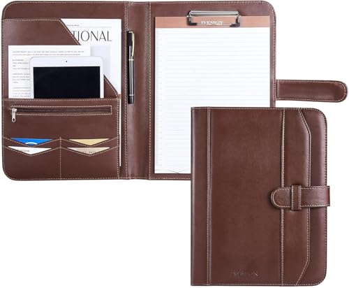 IVESIGN Leather Portfolio Notebook with Folder, Storage Clipboard with Cover