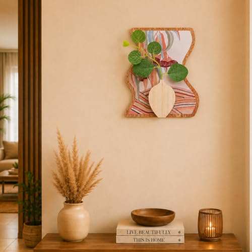 Image of Art Street Boho Floral Art with Vase for Living Room, Modern MDF Set for Home Decor, Aesthetic Hanging Showpiece, Bedroom & Office Decoration, (Size 19 x 23 cm)