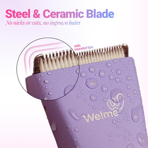 Image of Welme Body Trimmer Electric Shaver for Women All in One Hair Removal, Skin Safe for Public Hair, Private Part & Body Groomer, IPX6 Waterproof, Rechargeable, Wireless, 90 Mins Runtime , Portable, Quick, Gentle & Painless, No Nicks or Cuts| Pink & Purple