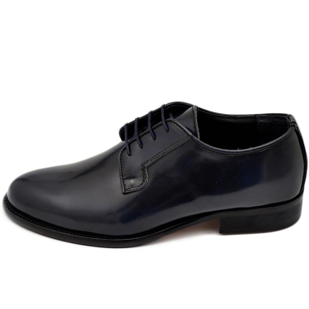 Scarpa Classica Uomo Stringata Liscia in Vera Pelle abrasiva Blu Lucida Elegante con Suola Cuoio Antiscivolo Tacco 2 cm