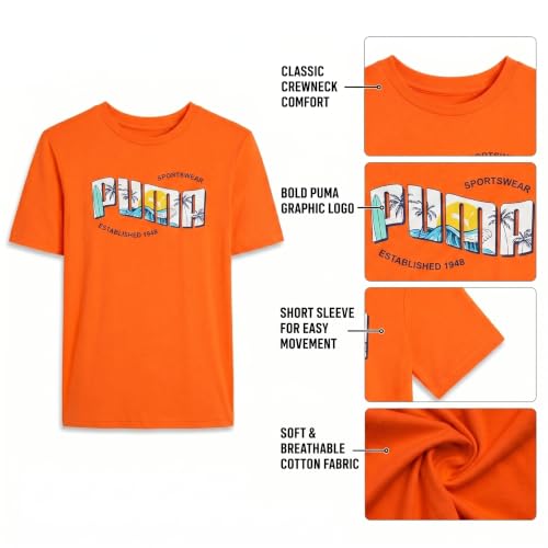 Image of PUMA Boys T-Shirts Athletic Crewneck Short Sleeve Tees (Sizes S-XL) | Soft Breathable Cotton Blend, Comfortable Casual Fit, Great for School, Play & Everyday Wear