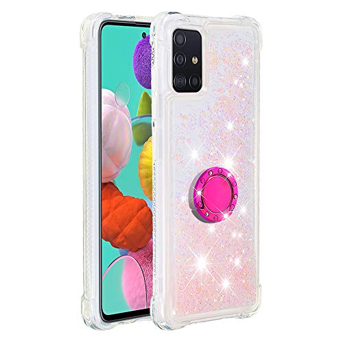 Transparent Liquid Case for Galaxy A51 with Ring Holder, Silicone Phone Case Glitter Floating Liquid Cover Slim Bumper Case Sparkly Back Case Resistant Hard Compatible with Samsung Galaxy A51