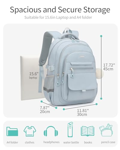 Image of School Backpack for Teen Girls, Large Capacity Laptop Bag for High School Middle School Elementary, Aesthetic Bookbag College Women, Blue