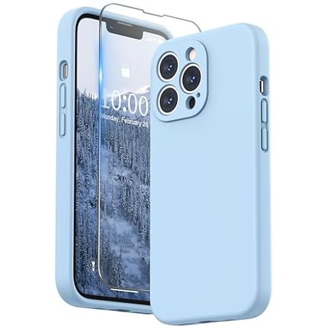 SURPHY Compatible with iPhone 13 Pro Case with Screen Protector, (Camera Protection + Soft Microfiber Lining) Liquid Silicone Phone Case 6.1 inch 2021 (Light Blue) Cover