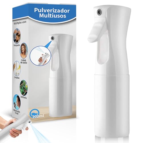 REYROD Bote Spray Pulverizador (BLANCO), Pulverizador de Agua Niebla Fina 200 ml, Pulverizador agua Peluquería, Pulverizador Continuo, Spray para el Pelo, para Mascota, para Plantas, para Limpieza