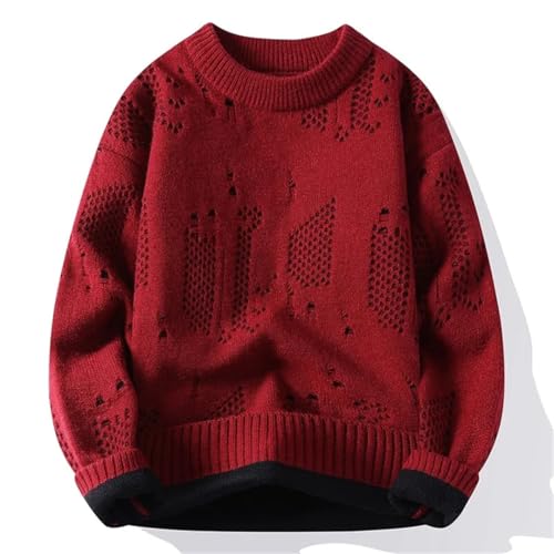 Men Winter Hole Knit Sweater O-Neck Solid Color Casual Knitted Pullovers Sweater3