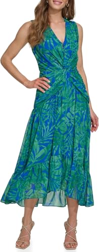 Image of DKNY Womens V-Neck Twist Front Sleeveless Dress
