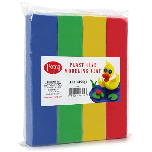Pepy Reusable and Non-Drying Oil-Based Plasticine Modeling Clay Primary Colors 1 Pound Sulfur-Free & Non-Toxic Great for Kids Beginners and Artists Perfect for Arts and Crafts Projects
