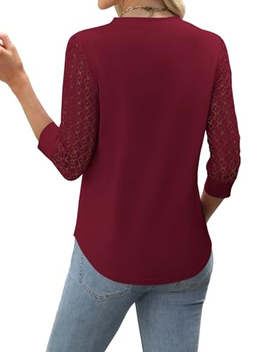 Womens Summer Tops 3/4 Length Sleeve Blouses Dressy Casual Shirts for Women Spring Fashion Ladies V Neck Lace Tshirts2
