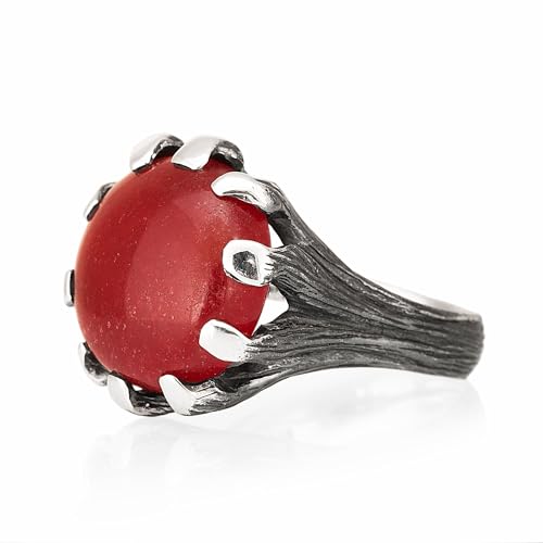 Bague en argent véritable et agate rouge un bijou artisanal d'exception