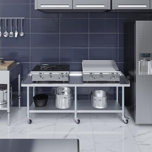 Image of AmGood Stainless Steel Equipment Stand with Undershelf + Casters, Heavy Duty, Commercial Grade, NSF Certified (24 inch Width x 72 inch Length + Casters)
