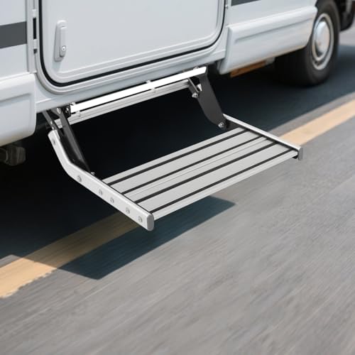 Wohnmobil Außentreppe Trittstufe Aluminium Mit LED Beleuchtung Manuelle Klappbare Rutschfeste Wetterfeste Einzelstufe Einfache Montage Zubehör Für Wohnwagen Camper RV Autozubehör Für Eingang Treppe