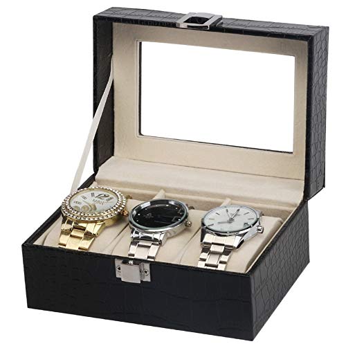 Scatola Porta Orologi e Gioielli Organizzatore, Modello da donna da uomo in coccodrillo con 3 slot, piccolo contenitore for orologio, vetro, collezione superiore, display, custodia for organizzatore,