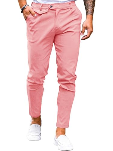 Image of Mens Chinos Slim Fit Pants Stretch Tapered Dress Pant Casual Trousers
