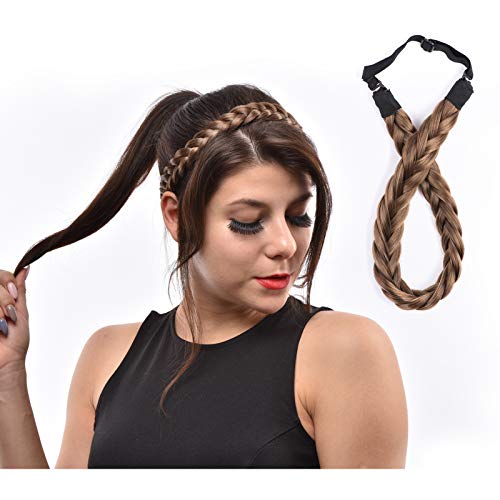 FIND BEAUTY Hair Braided Headband Plaited Hairband with Elastic Stretch, 2 Strands Synthetic Hairpiece for Women and Girls (#12/4/27)