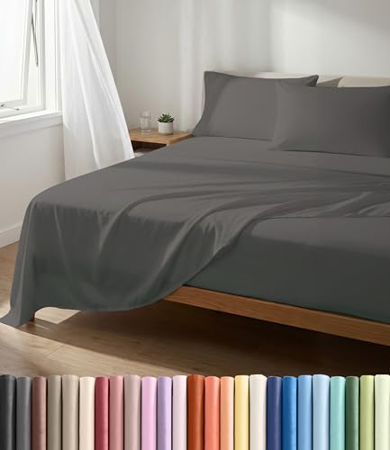 Lightweight 4 Piece Bed Sheet Set - Full Size Cooling Sheets - Dark Grey