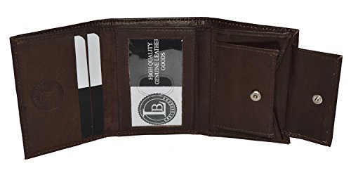 Image of Leatherboss Leather Boys Slim Compact Flap Id Coin Pocket Trifold Wallet, Dark Brown