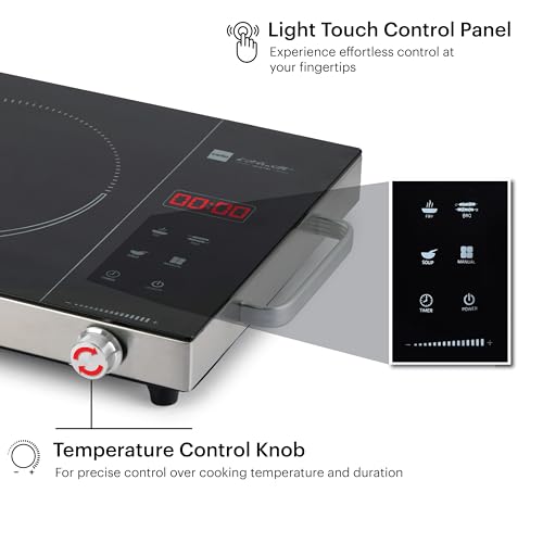 Image of CELLO Blazing 800+ Infrared Cooktop Stove 2200W Black | Crystal Glass Top Plate, Digital Display & Sensor Touch Controls, 4 Preset Menu | with Grill Stand For Frying Boiling Grilling | 1 Year Warranty