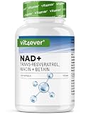 vit4ever Capsule NAD+ - 500 mg di NAD+ (Nicotinamide Adenina Dinucleotide) + 250 mg di Trans-Resveratrolo 98% + 150 mg di Niacina + 100 mg di Betaina (TMG) - 120 Capsule Vegane - Scorta per 60 Giorni