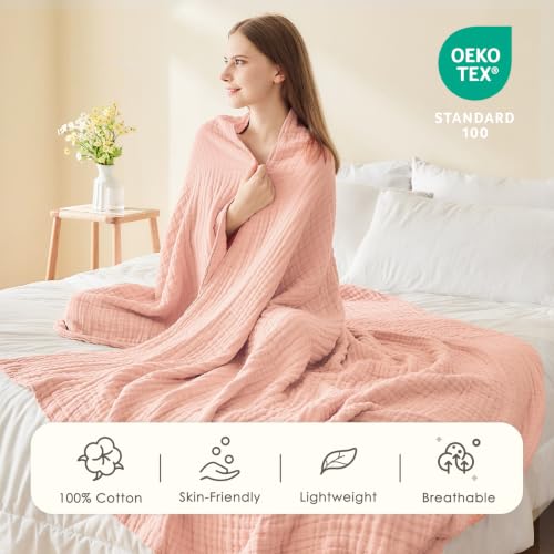 Image of EMME Muslin Blankets for Adults Throw Blanket for Couch Breathable Gauze Soft Lightweight Airy Light Pink Throw XL 50 inch x 71 inch