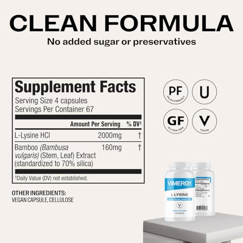 Image of Vimergy L-Lysine - Promotes Healthy Skin, Hair & Nails* - Supports Healthy Metabolism* - Vegan, Non-GMO & Gluten-Free - 270 Capsules (Pack of 2)