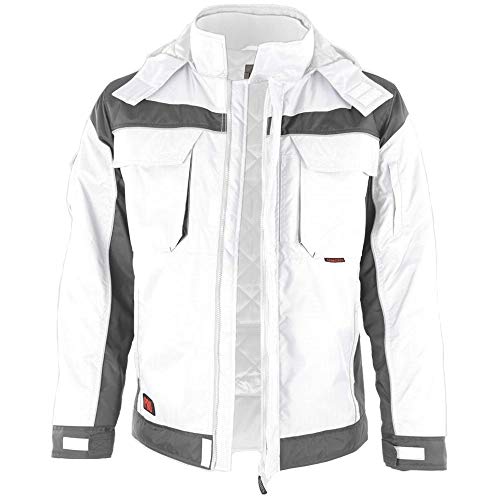 Qualitex Pro - Chaqueta de trabajo de invierno con cuello alto y velcro blanco/gris L Cover
