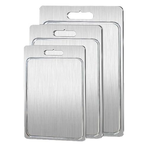 Juego de 3 tablas de cortar de acero inoxidable, aptas para lavavajillas, no porosas, para una fácil limpieza y preparación de alimentos, ZWHgienic Cooking Essential