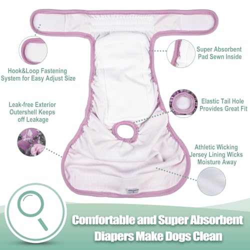 Image of wegreeco Female Dog Diapers, Washable Reusable Pet Puppy Doggie Diapers for Small Medium Large Female Dogs in Heat Period, Doggy Period Panties, 5 Pack, Medium, A Sea of Flowers