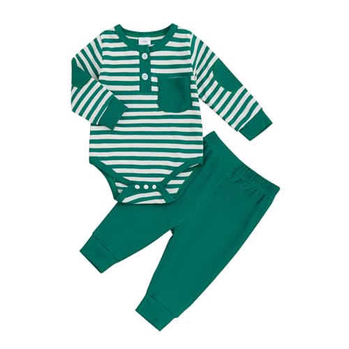 Image of fhutpw Baby Boy Clothes 3 6 12 18 Months Ribbed Knitted Long Sleeve Romper and Pants Sets Newborn Fall Splicing Color Outfits