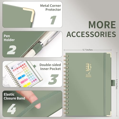 Academic Planner 2026-2027, Weekly and Monthly, A5 Size (5.7" x 8.3"), July 2026 - June 2027, To-do List for Tracking, for School, Home, Office, Hardcover, 12-Month Tabs (Light Green) - Image 5