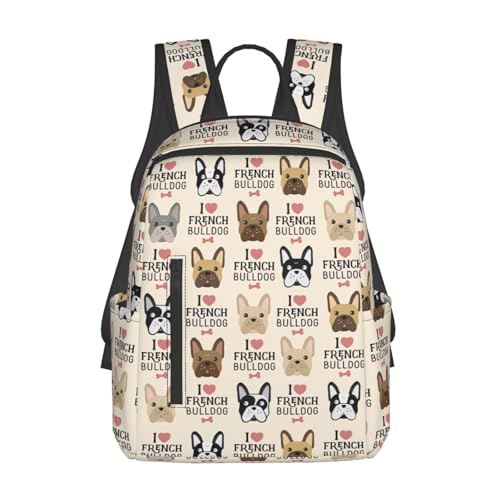 Sac à dos léger noir bicolore avec motif chien français et bretelles souples