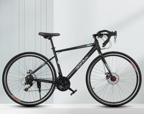 GRSMIS 2025新登場自転車ロードサイクルエアロロードバイク700C防風競技 21スピード ベンドハンドル ディスクロード アルミ合金フレームレーシング 適応身長160cm以上 通勤 通学 街乗りロングライド 快適走る シティサイクル、男の子女の子初