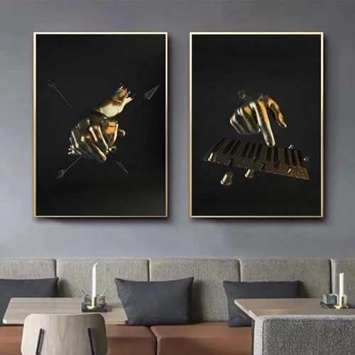 Toile murale touches de piano noir et or XINBAO 70x100 cm | Décoration moderne salon