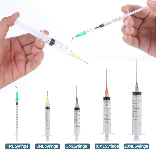 Aotfusd 20 Stück Spritzen-Set mit Stumpfer Nadel, Verschiedene Größen, 1ml, 3ml, 5ml,10ml, 20ml zum Nachfüllen und Messen von Flüssigkeiten, wissenschaftliche Labore, Pflanzenbewässerung