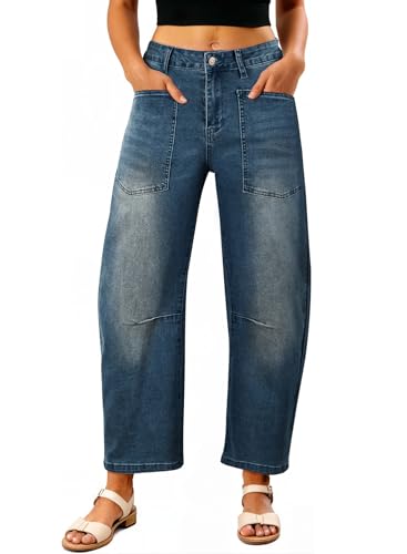Image of EVALESS Barrel Jeans Women Baggy Stretchy Cropped Denim Pants