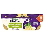 Bledina Brodiner - Fondue de puerro y bulghur, a partir de 8 meses, 2 vasos de 200 g