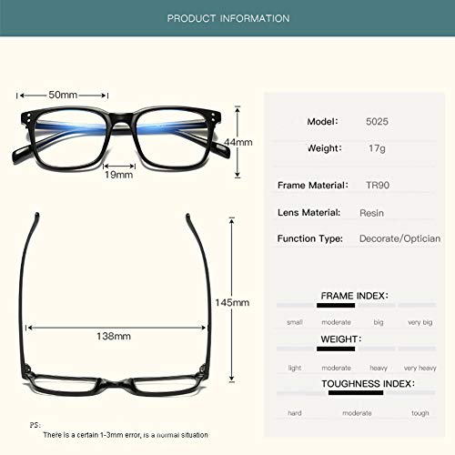 Occffy Blue Light Filter Computer Glasses for UV Blocking Anti Eyestrain Gaming Glasses Anti-Glare Blocker Eyewear Protection for Men Women 5025 (Black)