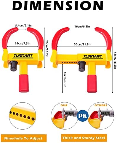 Turnart Wheel Clamp Lock Tyre Lock Cars Trailer Caravan Security Anti Theft Car Locking Van Caravan Motorhome (Yellow/Red)