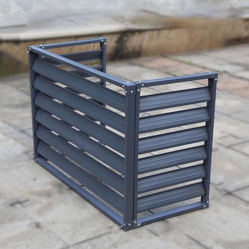 Septlib 室外機カバー 日除け エアコンカバー 室外機用 大型 亜鉛メッキ鋼板 壁掛け可能 3cm間隔 お手入れ簡単 スプレー塗装済み チルトブラインド 室外機 耐摩耗性金具(グレー,3面:110x80x60cm)