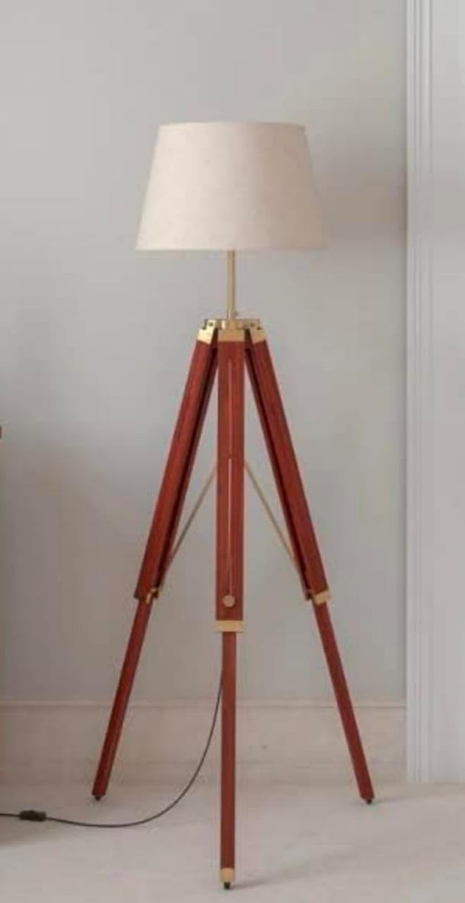 Nautical Hub Wooden Tripod Floor Lamp for Bedroom with Beige-Natural Off Jute Shade, Lamp for Living Room Drawing Room Guest Room Brown Brass Antique Adjustable Height (Pack of 1)-image-21