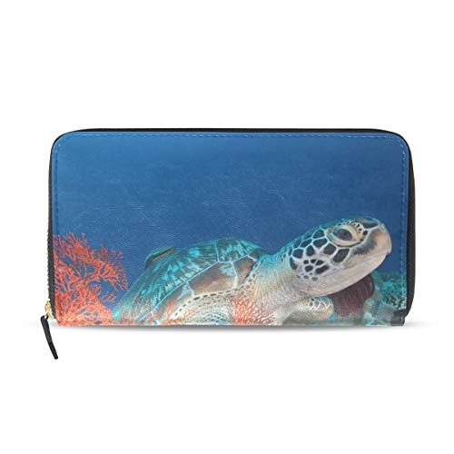 Preisvergleich Produktbild Flexible Schildkröte im blauen Ozean lange Pass Kupplung Geldbörsen Reißverschluss Brieftasche Fall Handtasche Geld Veranstalter Tasche Kreditkarteninhaber Dame Frauen Mädchen Männer Reisen Geschenk