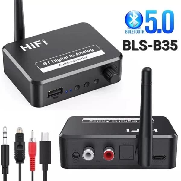 Image of MICROWARE Bluetooth 5.3 Digital Audio Receiver, DAC, Digital to Analog Converter 3.5mm Aux RCA L /R U-Disk High Fidelity Optical Stereo 2 in1 Wireless Adadper