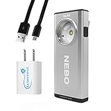 NEBO Slim LED Rechargeable Pocket Light Flashlight 500 Lumen Bundle with a Lumintrail USB Wall Adapter (Silver)