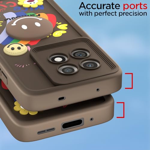 Image of Pikkme Back Cover for OnePlus 11 5G | Soft Silicone| Cute Rainbow Smile & 3D Cartoon Flower Design | Shockproof Raised Camera Protection Bumper Case (Brown)
