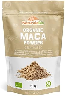 Organic Maca Powder 200g. Peruvian, Natural and Pure, from Organic Maca Root. Vegetarian and Vegan Friendly - Gelatinised - NaturaleBio