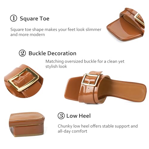 Image of Women's Slide Heeled Sandals Opened Square Toe Chunky Block Heel Slippers with Buckle Slip on Casual Comfortable Pumps