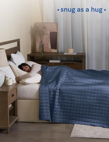 Image of YnM Exclusive Cooling Weighted Blanket Natural Viscose Derived from Bamboo, Bed Blanket for Two Persons of 70~140lbs, Ideal for Queen /King /Ca King Bed (88x104 Inches, 15 Pounds, Blue Grey)