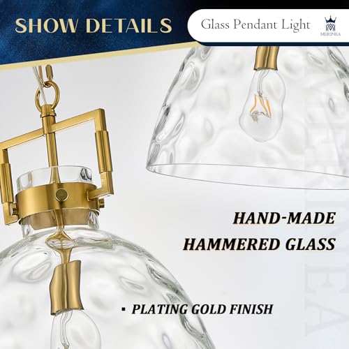 Image of 13.8 inch Gold Glass Pendant Light, Clear Glass, E26 Hanging Light | 13.8 inch gold clear glass pendant light with adjustable chain, E26 socket for kitchen islands and dining rooms