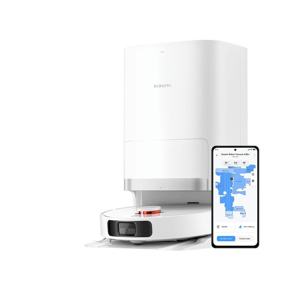 Xiaomi Robot Vacuum X20+ With All-In-One Smart Base Station 6000Pa Suction Power, LDS Laser Navigation, Voice Control, Wet & Dry 4 L 30 W C101 White